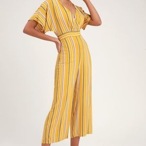 Lulus yellow striped cropped jumpsuit.